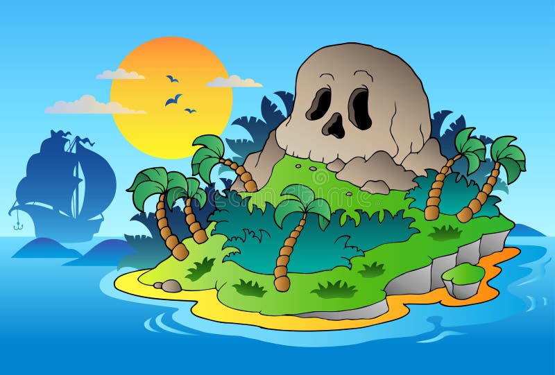 Isla del cráneo del pirata con la nave libre illustration Isla del cráneo del pirata con la nave libre illustration