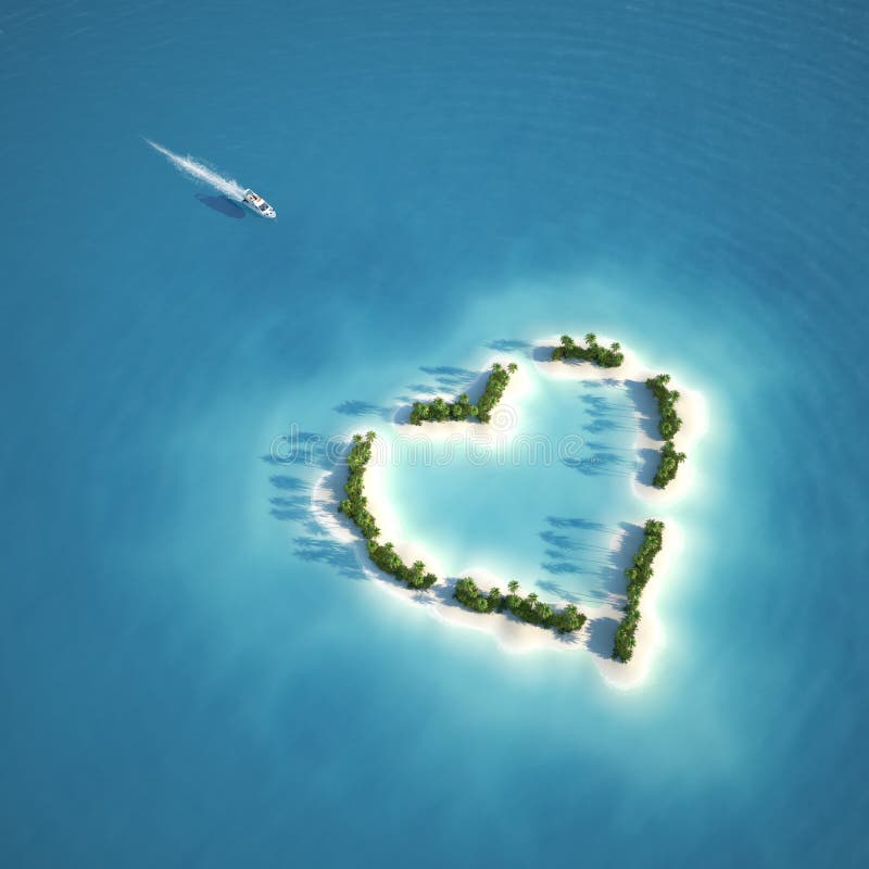 Isla en forma de corazón del paraíso ilustración del vector