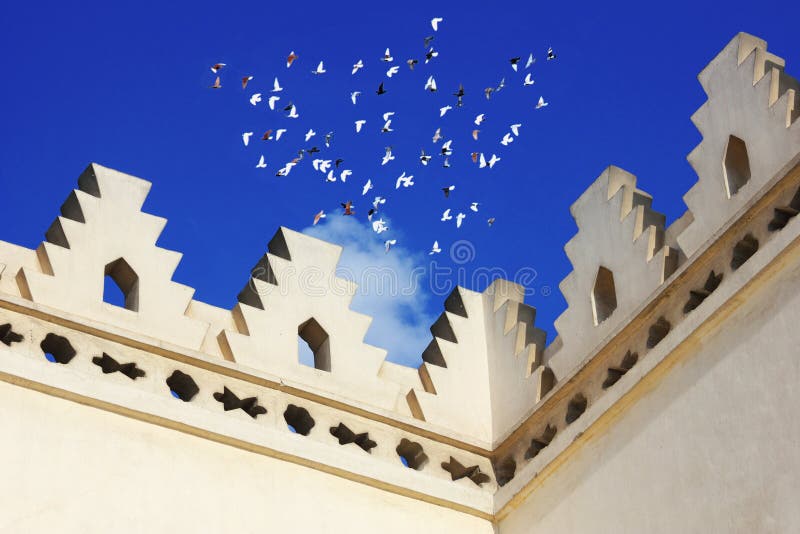 Islamic Art of an Old Mosque with Birds Flying Stock Photo Image of