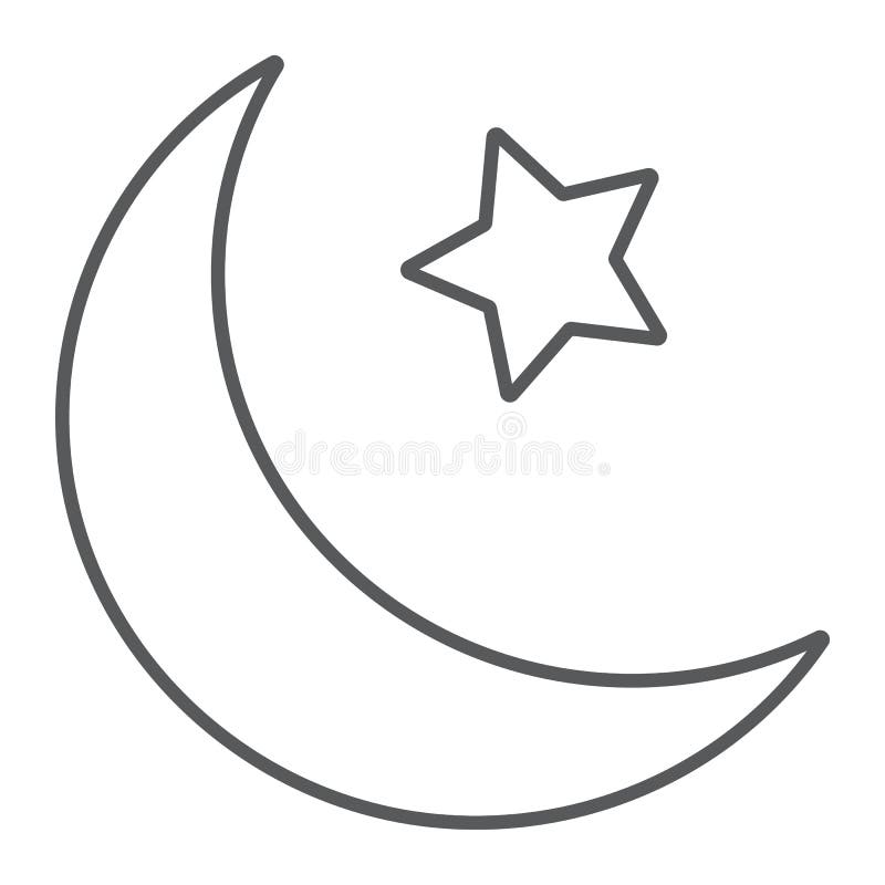 Islamic crescent line icon, arabic and islam, moon and star sign, vector graphics, a linear pattern on a white