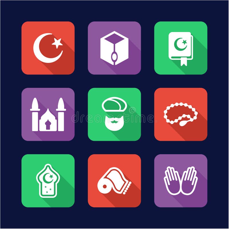 Islamic Icons Flat Design stock vector. Illustration of middle - 73072575