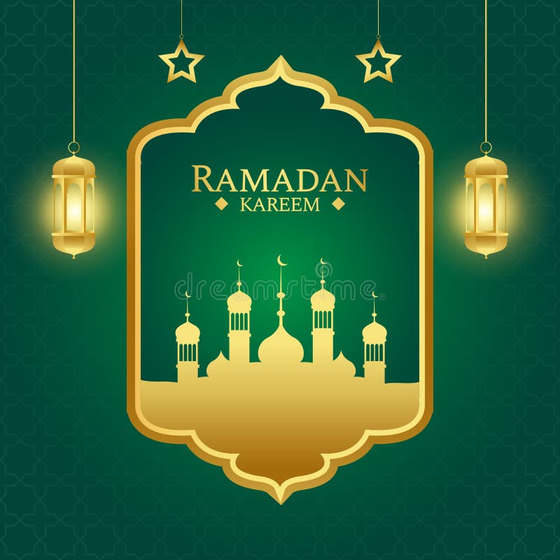 Islamic Ramadan Greeting Background with Gold and Green Color ...