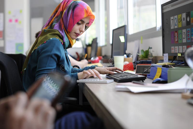 Islamic woman working design creative royalty free stock image