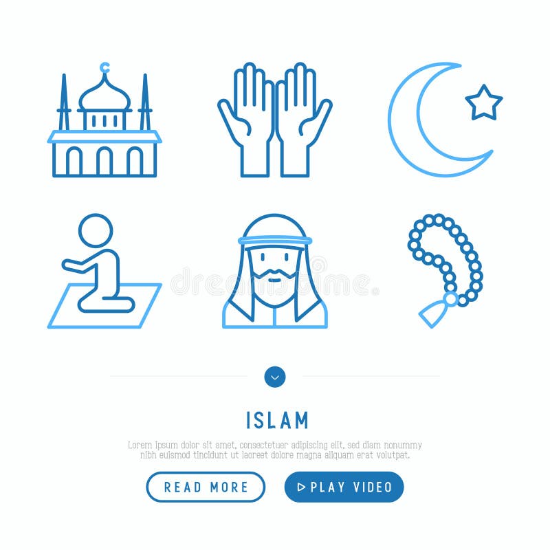 Islamische dünne Linie Ikonen eingestellt stock abbildung Islamische dünne Linie Ikonen eingestellt stock abbildung