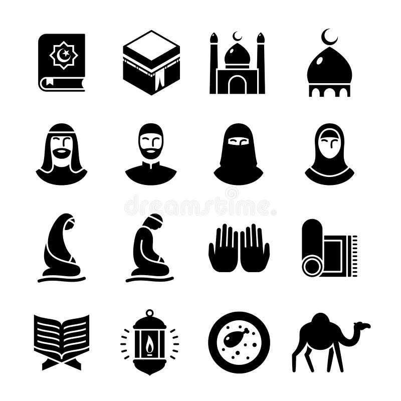 Islamische Kultur Glyphikonen eingestellt vektor abbildung Islamische Kultur Glyphikonen eingestellt vektor abbildung