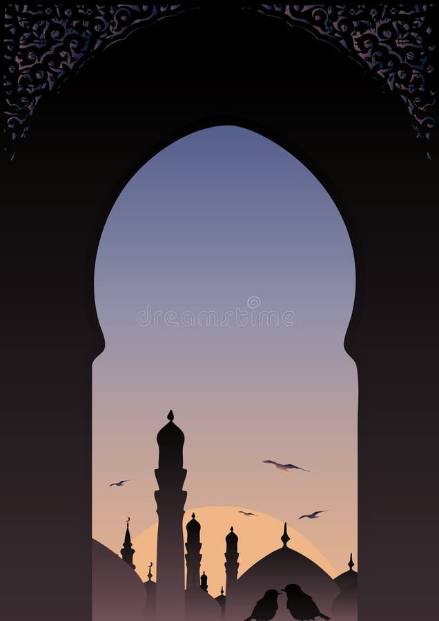 Islamische Skyline der arabischen Fensteransicht.