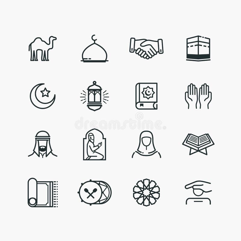 Islamisk linje Art Icons Set royaltyfri illustrationer Islamisk linje Art Icons Set royaltyfri illustrationer