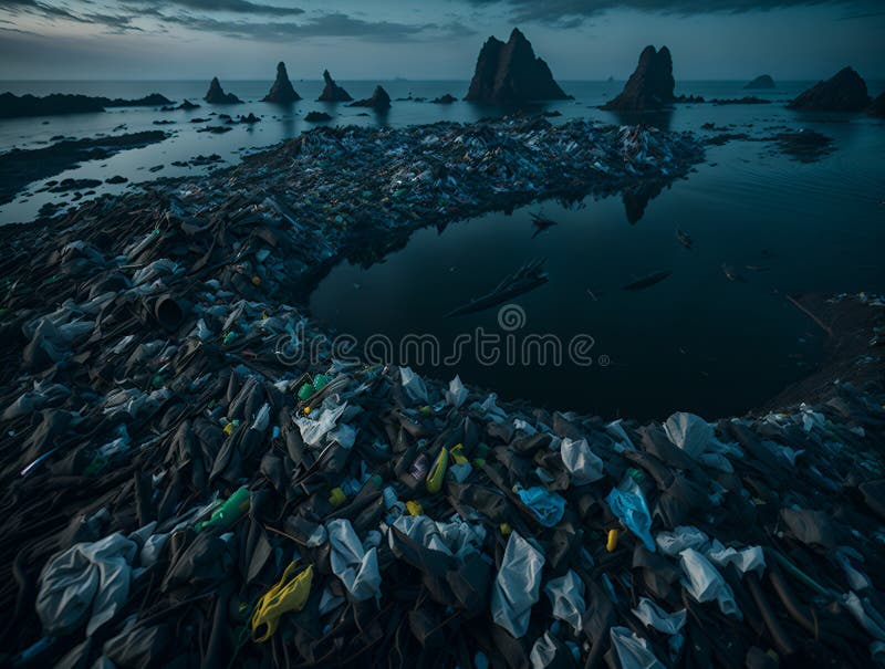 An Island Full of Plastic Garbage, Created with Generative AI Technology Stock Image Image of