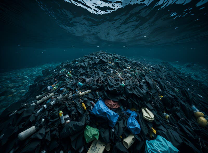 An Island Full of Plastic Garbage, Created with Generative AI Technology Stock Illustration