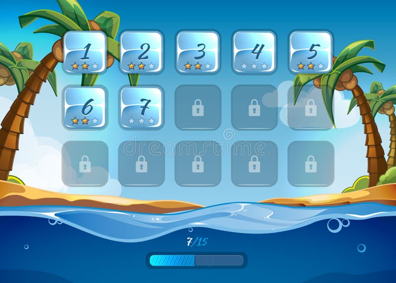 Island game background with user interface vector illustration