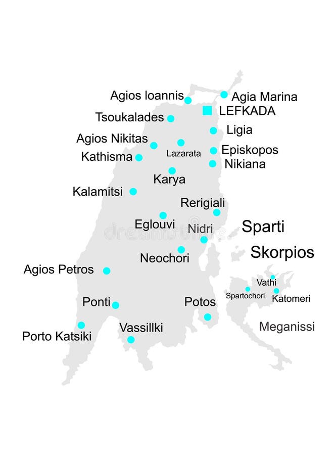 Island of Lefkada in Greece map silhouette.