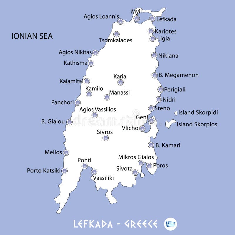Island of Lefkada in Greece White Map Illustration Stock Vector ...