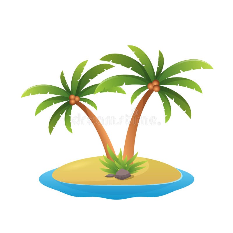 Island logo - tropical palm trees with sea waves vector illustration white background stock illustration Island logo - tropical palm trees with sea waves vector illustration white background stock illustration