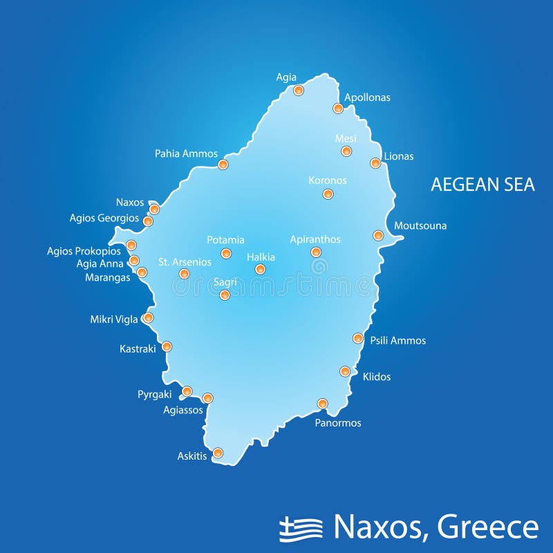 Island of Naxos in Greece map illustration in colorful