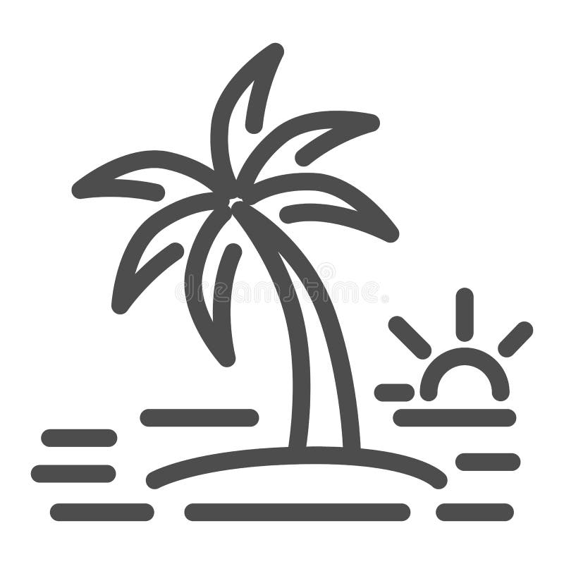 Island with a palm tree line icon, Summer concept, sunset sign on white background, Coconut palm tree on island icon in