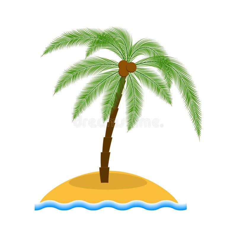 Island with Palm Tree Vector Illustration. Stock Vector - Illustration ...