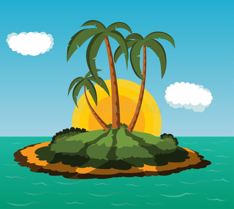 Island with palm trees stock illustration. Illustration of drawing ...