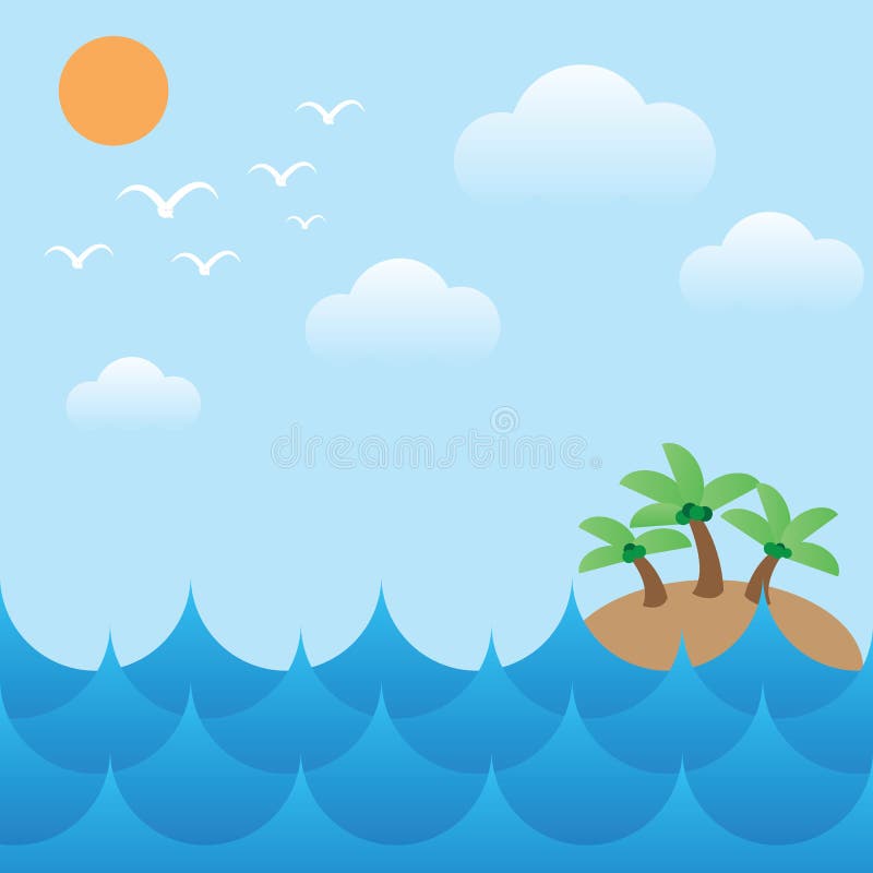 Island in Sea Waves,sun,sky and Cloud Stock Vector - Illustration of ...