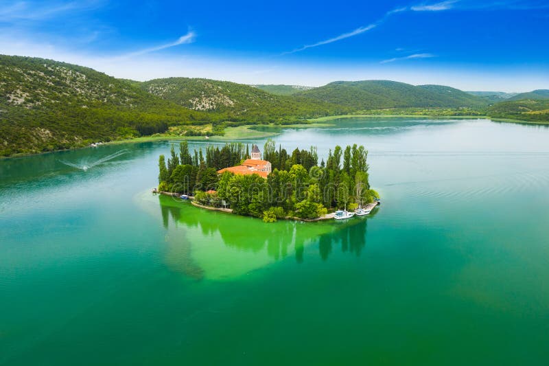 Island of Visovac in Krka National Park, Croatia Stock Image - Image of ...