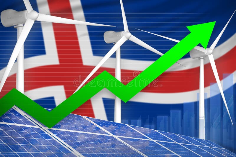 Islandia solar y carta de levantamiento de la energía eólica, flecha encima - del ejemplo industrial moderno de la energía natura stock de ilustración Islandia solar y carta de levantamiento de la energía eólica, flecha encima - del ejemplo industrial moderno de la energía natura stock de ilustración