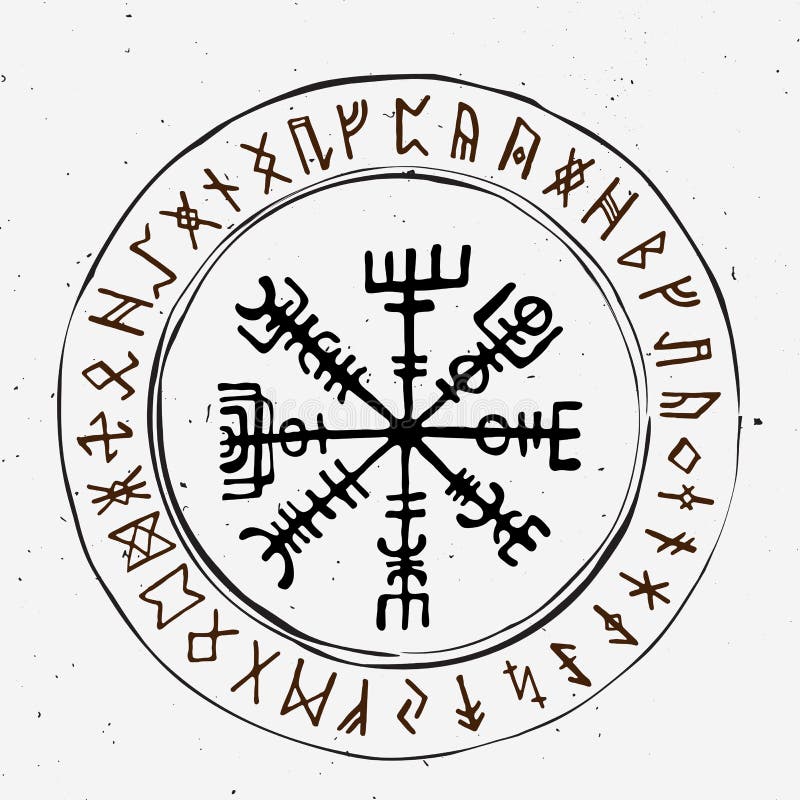 Islandic Futhark的扎线和北欧海盗诗歌集合 作为照原稿宣读的护符的不可思议的手凹道标志 传染媒介套古老诗歌 库存例证