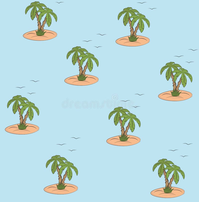 Islands and Palm Trees on a Blue Background. Background Illustration
