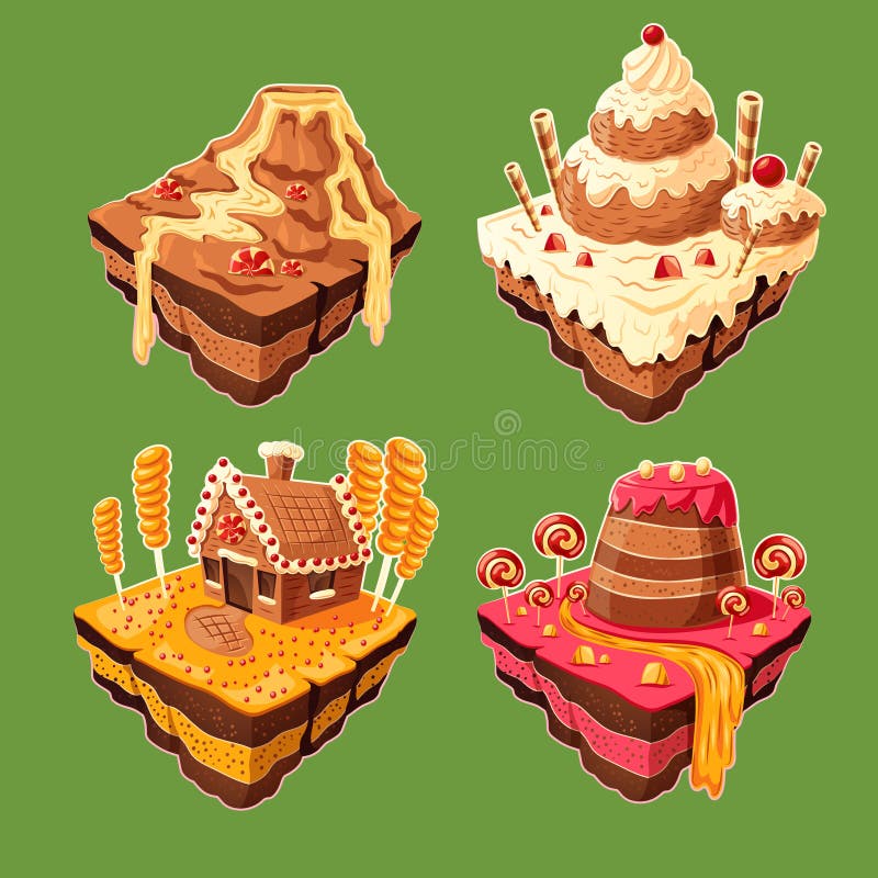 Islas dulces isométricas del vector stock de ilustración Islas dulces isométricas del vector stock de ilustración