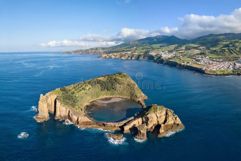 Islet of Vila Franca do Campo, Sao Miguel island, Azores, Portugal aerial view. Islet of Vila Franca do Campo, Sao Miguel island, Azores, Portugal aerial view