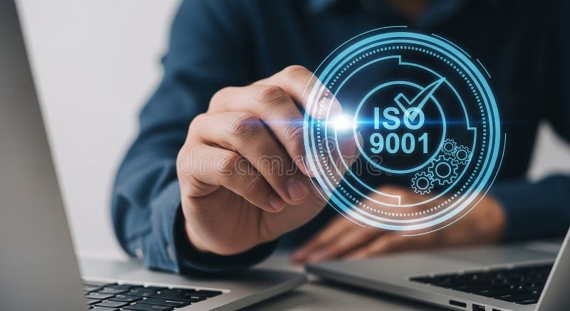 Iso 9001 certification process quality management system standards and business excellence concept vector illustration