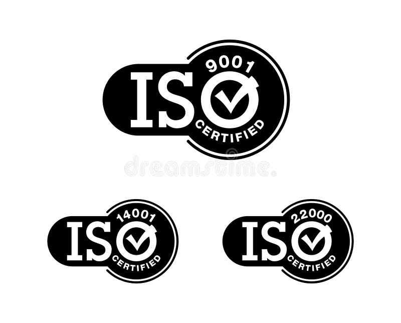 ISO 9001, 14001 and 22000 stamps vector illustration