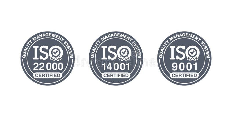 ISO 9001, 14001 and 22000 certified stamps royalty free illustration