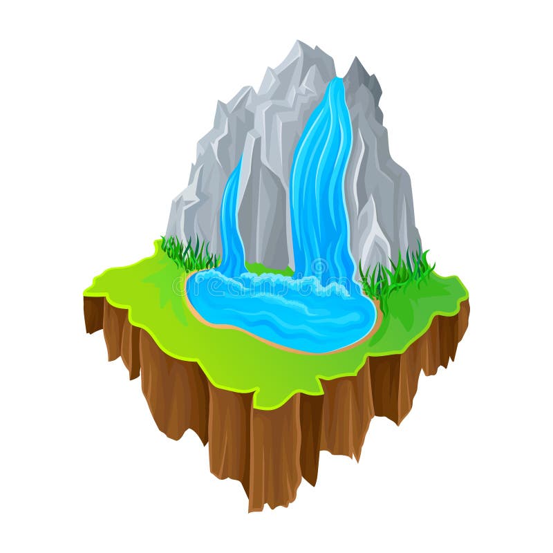 Isola isometrica con la cascata e l'erba verde Paesaggio variopinto della natura Progettazione di vettore per il gioco mobile illustrazione di stock Isola isometrica con la cascata e l'erba verde Paesaggio variopinto della natura Progettazione di vettore per il gioco mobile illustrazione di stock