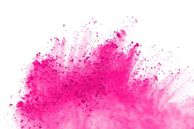 Isolado cor-de-rosa da explosão do pó no fundo branco Pinte Holi