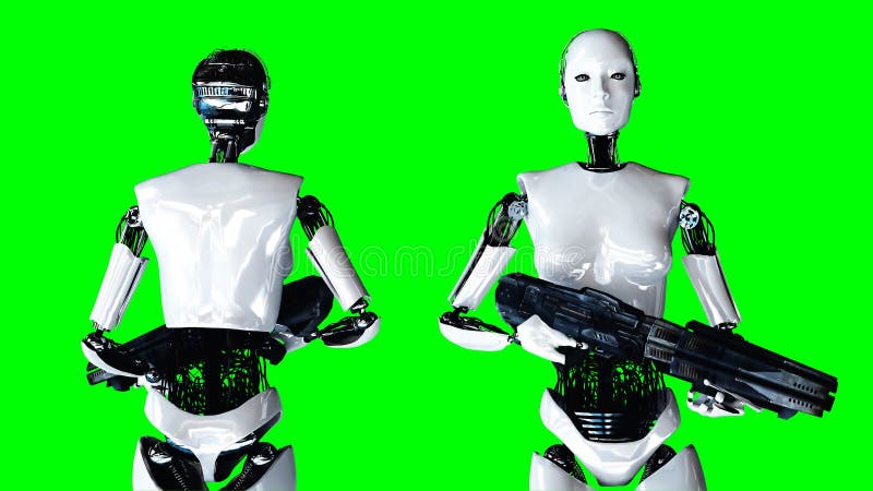 Isolado fêmea do robô do humanoid futurista na tela verde Rendição 3d realística ilustração do vetor Isolado fêmea do robô do humanoid futurista na tela verde Rendição 3d realística ilustração do vetor