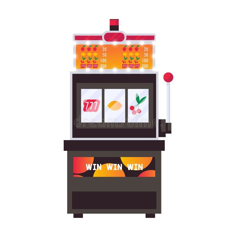 Isolado na ilustração lisa do vetor branco com o slot machine em cores brilhantes Objeto de jogo ilustração royalty free Isolado na ilustração lisa do vetor branco com o slot machine em cores brilhantes Objeto de jogo ilustração royalty free