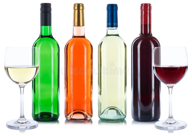 Isolat vermelho e branco da coleção dos vinhos da bebida das garrafas de vinho cor-de-rosa imagens de stock royalty free Isolat vermelho e branco da coleção dos vinhos da bebida das garrafas de vinho cor-de-rosa imagens de stock royalty free