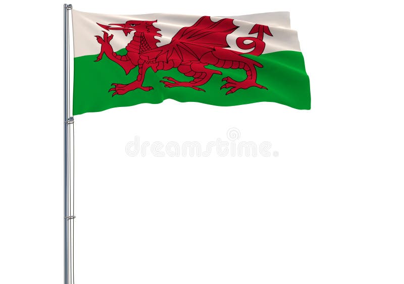 Isolate flag of Wales on a flagpole fluttering in the wind on a stock illustration Isolate flag of Wales on a flagpole fluttering in the wind on a stock illustration