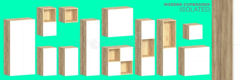 Isolate Set of shelves for your design. Mockup scene builder for presenting your products. Stylish modern wooden rack 3d render vector illustration