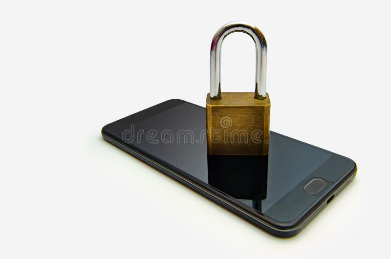 Isolate Unlocked smartphone lock Internet phone hand press the phone to communicate in the Internet. Cyber security concept hand royalty free stock photo