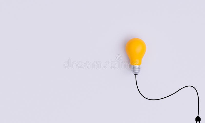 Isolate of yellow lightbulb with wire harness on white background for creative thinking idea to problem solving and solution stock illustration
