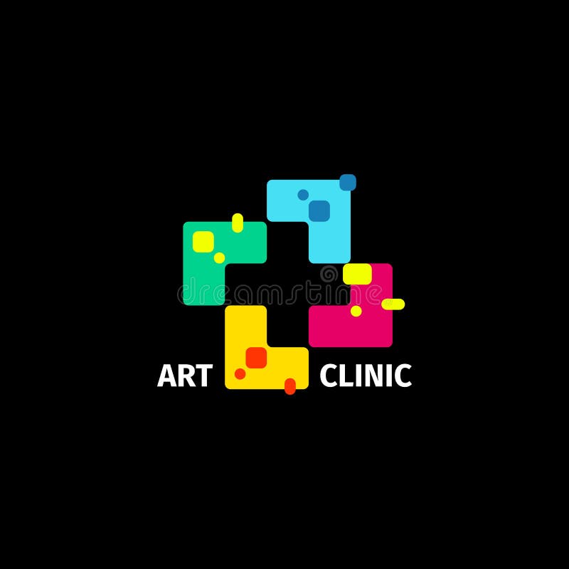 Siglă transversală abstractă izolată, colorată. siglă medicală. pictogramă clinică pentru ambulanța la spital. mozaic formă geomet vector illustration