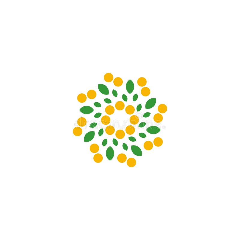 Isolated abstract colorful flower on the white background logo. Dotted floral petals logotype. Natural element sign