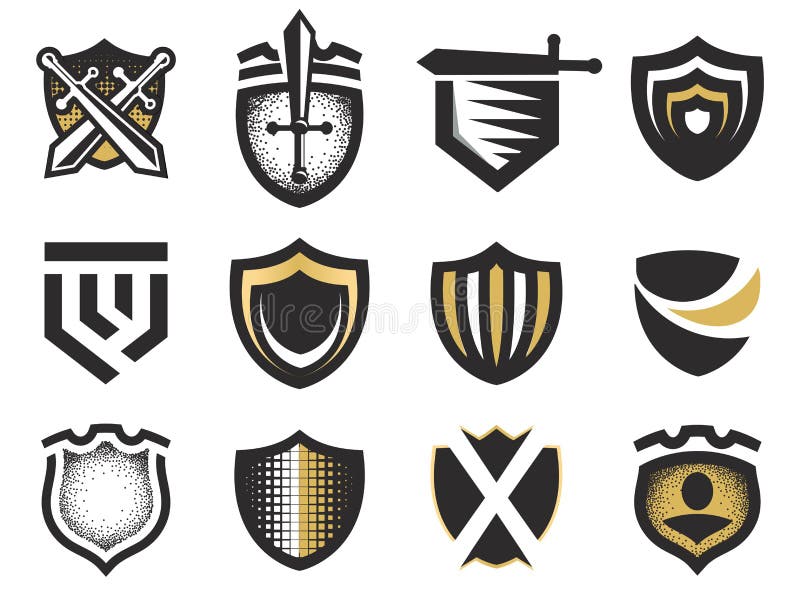 Isolated abstract medieval shields logos set, coat of arms logotypes collection on white background vector illustration vector illustration Isolated abstract medieval shields logos set, coat of arms logotypes collection on white background vector illustration vector illustration