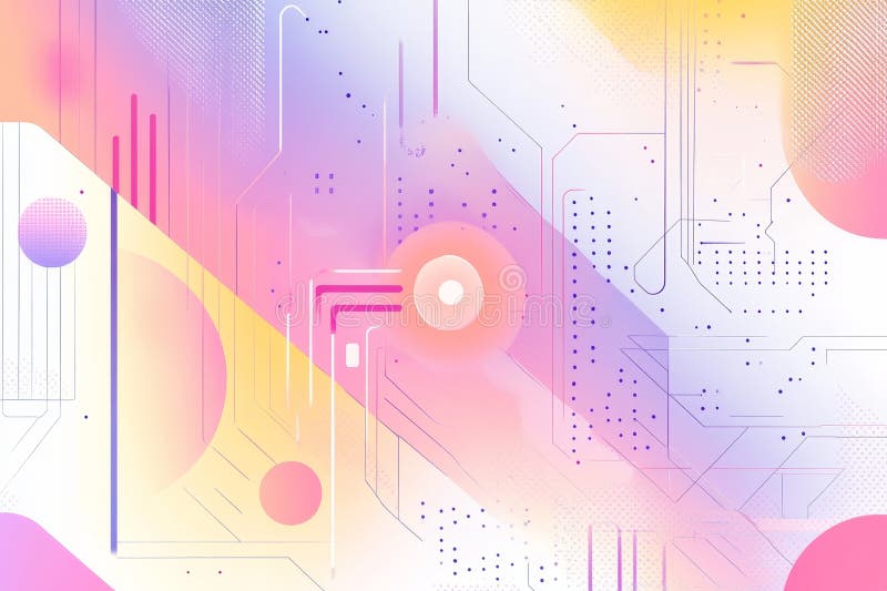 An isolated AI symbol with a complex circuit layout on a white background. Surrounded by 3D renderings of colorful vector illustration