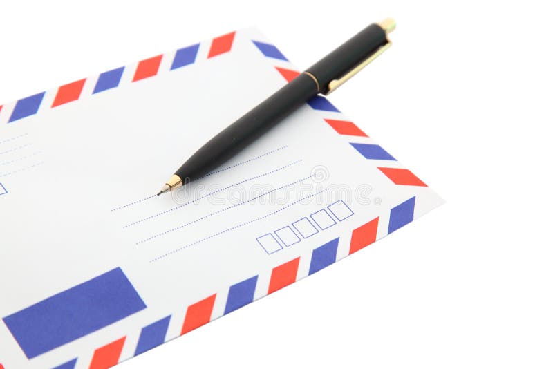 Isolated air mail envelope with pen