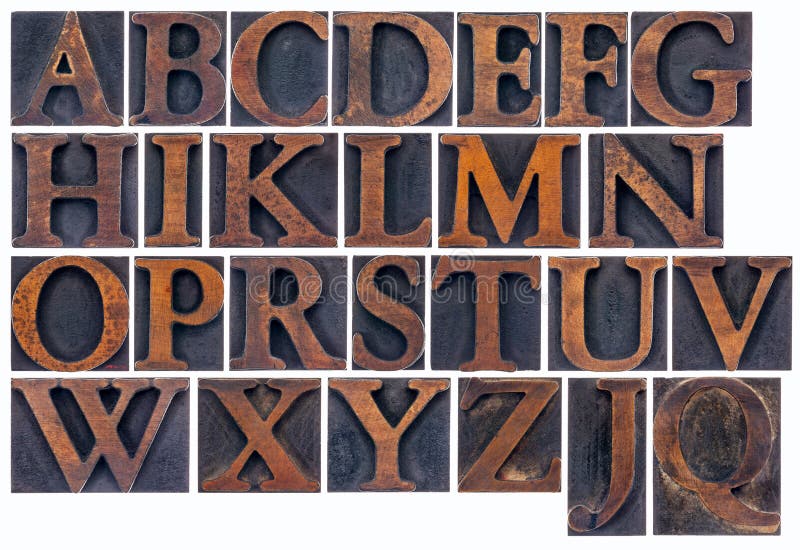 Isolated alphabet in wood type