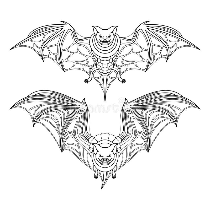 Vector Tribal Decorative Set of Bat. Isolated Animal On White Background royalty free illustration