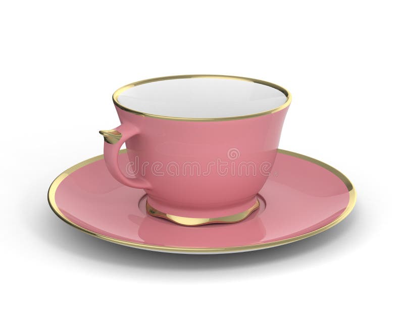 Isolated antique porcelain cup with gold on white background. 3D Illustration.