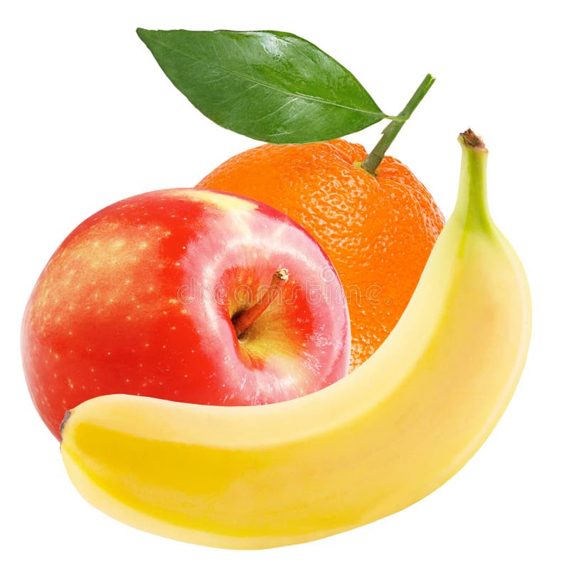 Isolated apple, banana and orange on white background