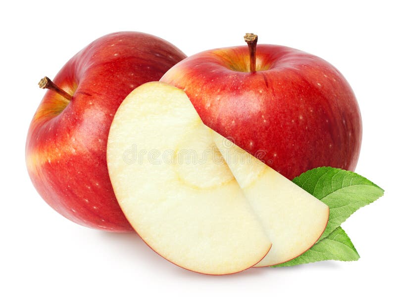 Isolated apple. Whole red, pink apple fruit with leaf isolated on white,  with clipping path Stock Photo